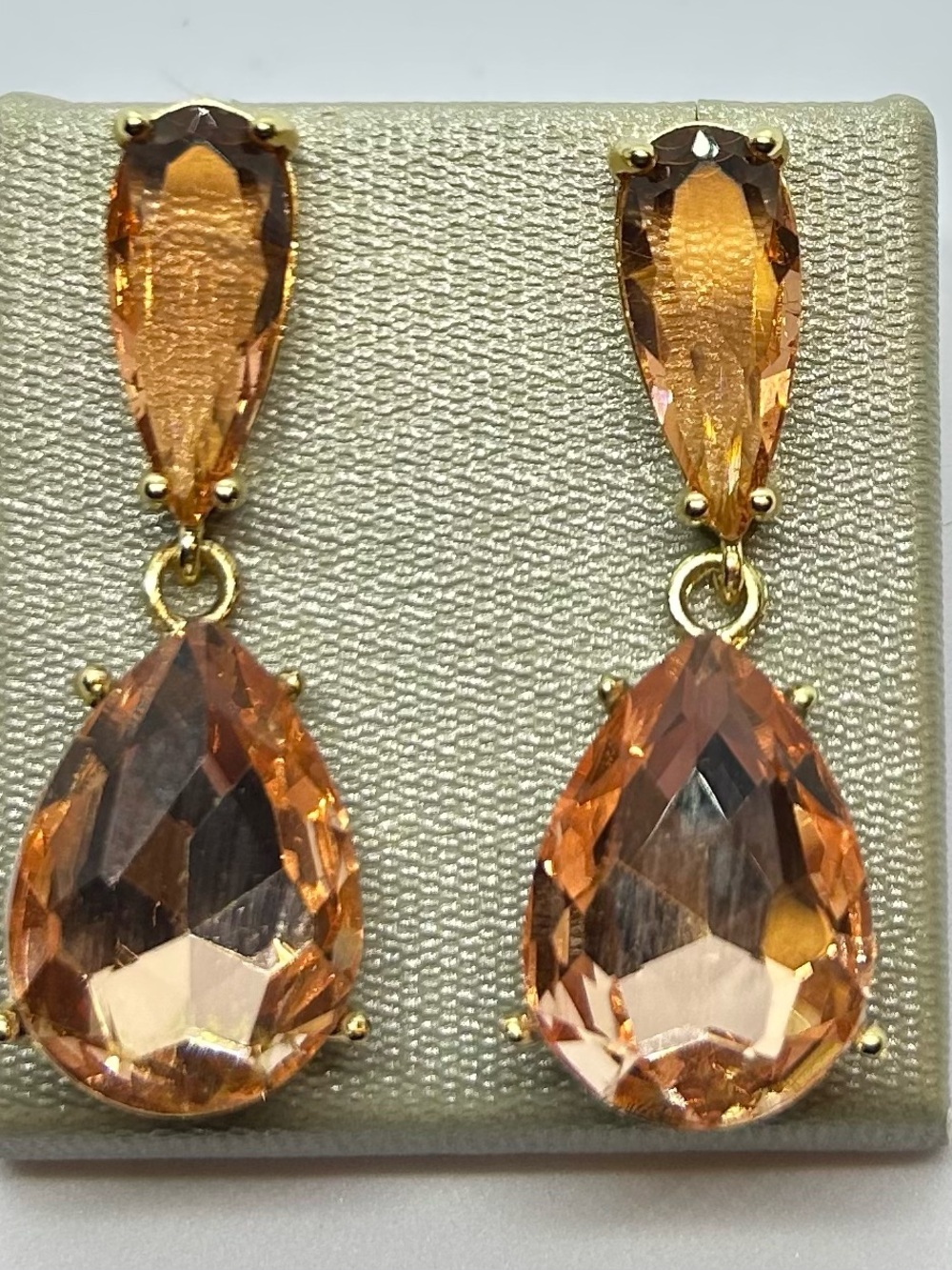Gold-Tone Peach Teardrop Dangle Earrings - Elegant Women's Jewelry